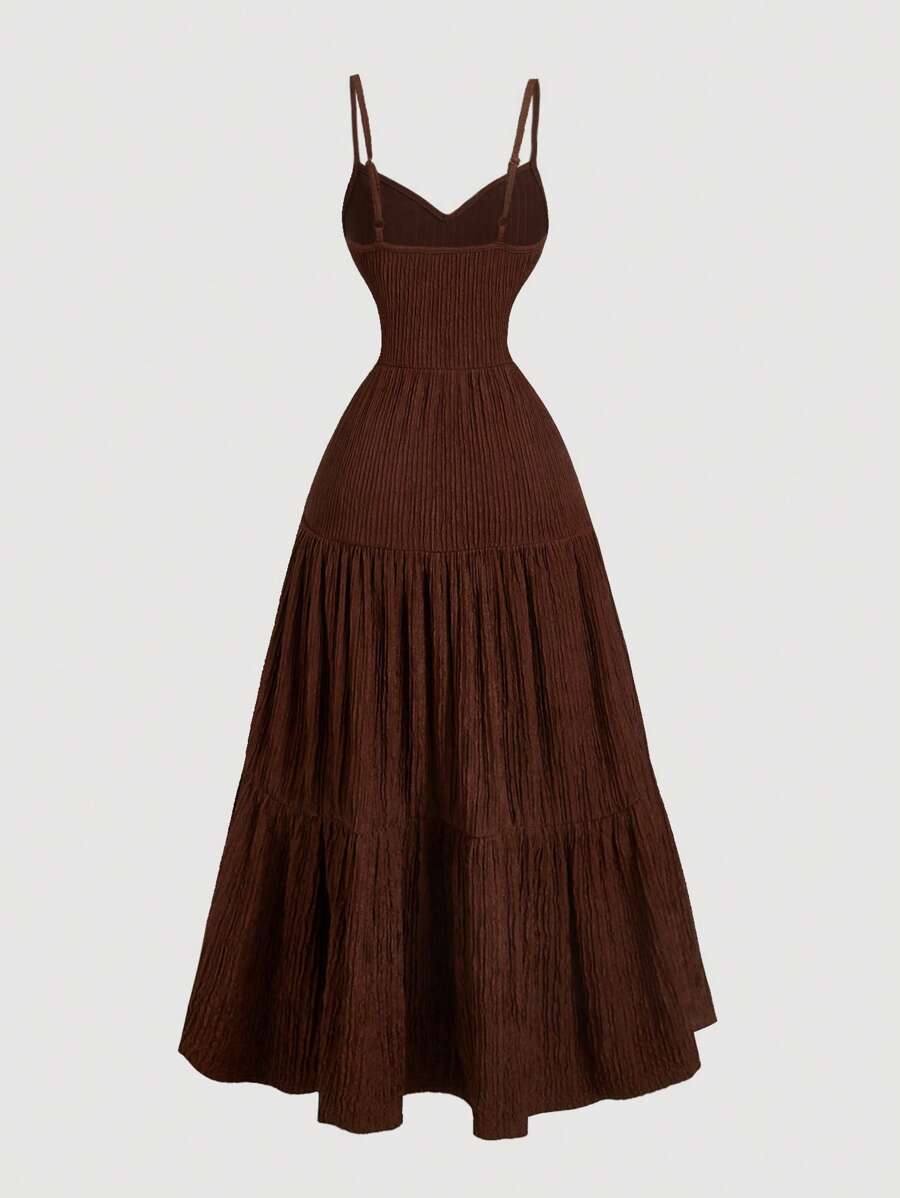 SHEIN MOD فستان بني بأربطة رفيعة وطيات متعددة