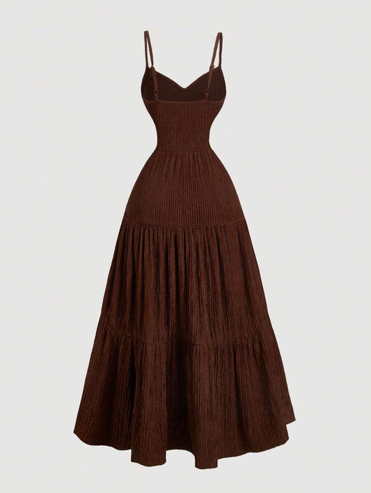 SHEIN MOD فستان بني بأربطة رفيعة وطيات متعددة