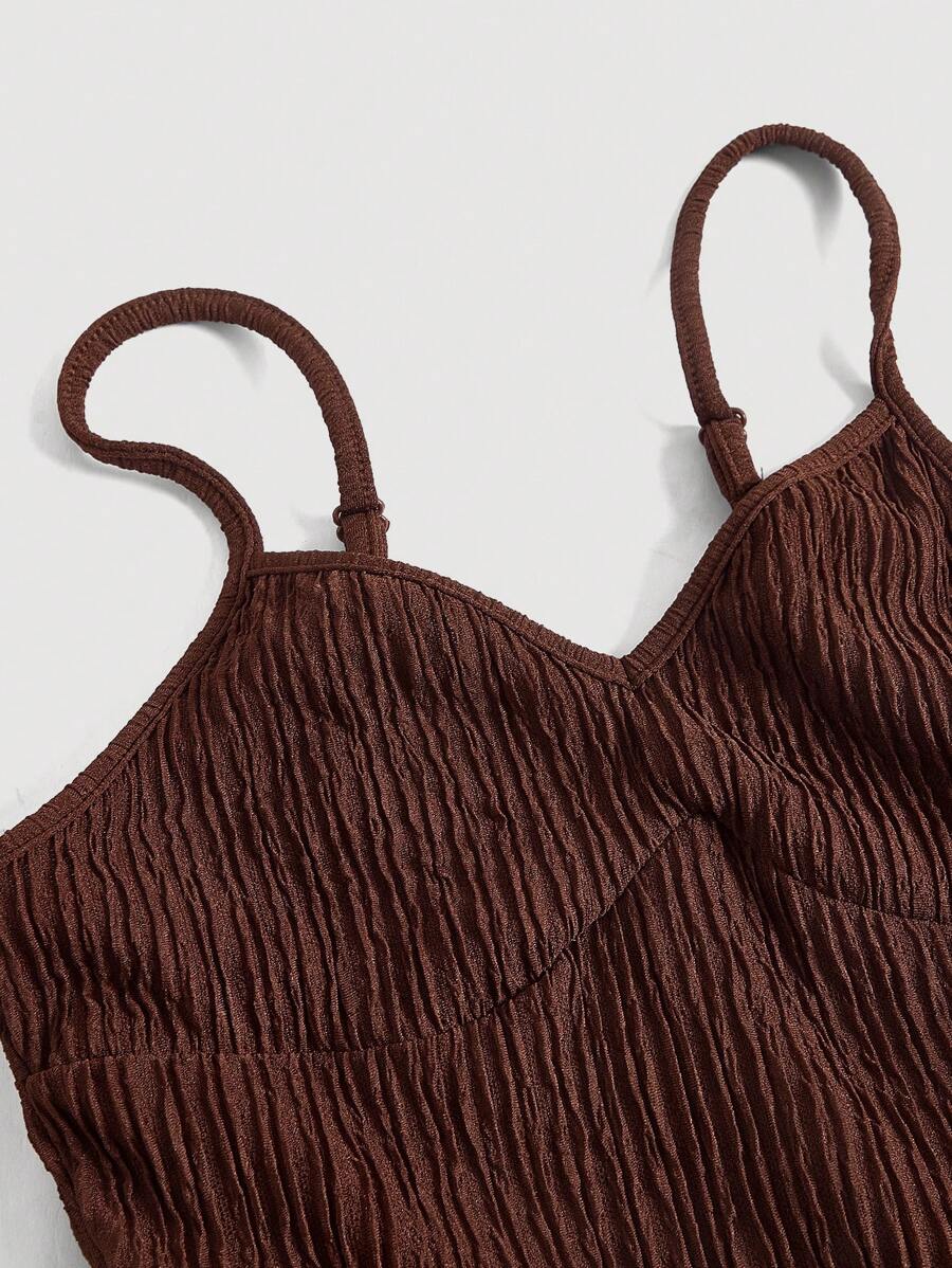 SHEIN MOD فستان بني بأربطة رفيعة وطيات متعددة