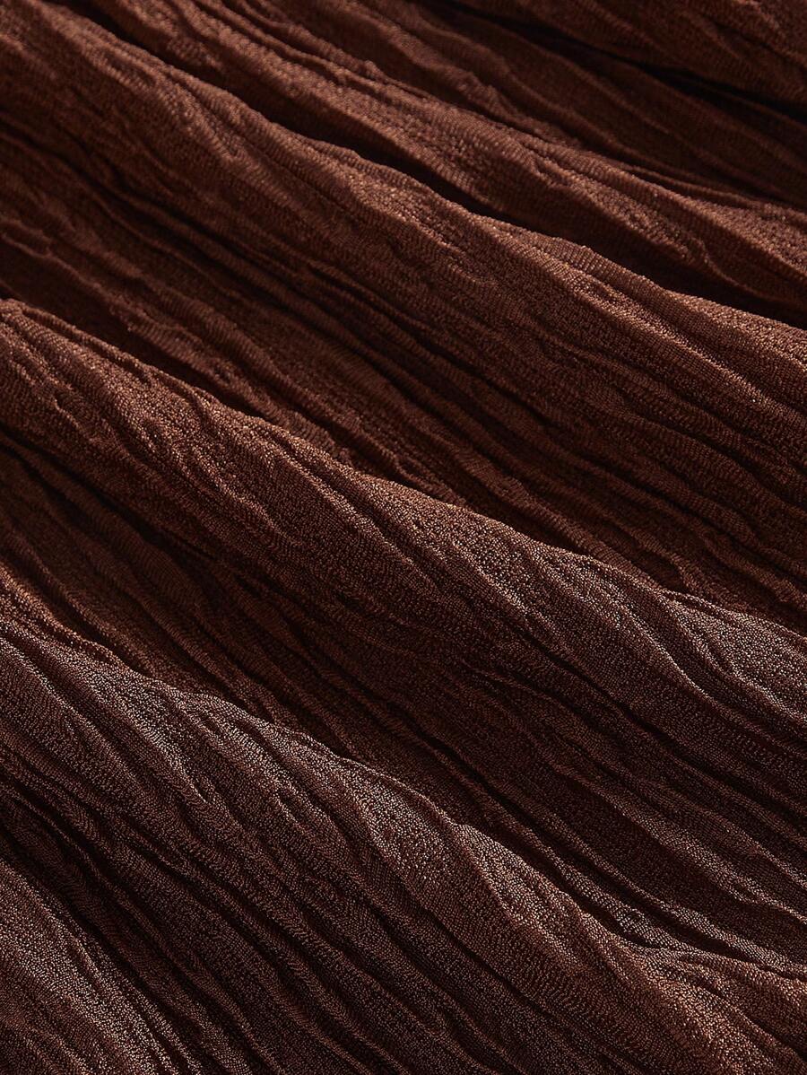 SHEIN MOD فستان بني بأربطة رفيعة وطيات متعددة