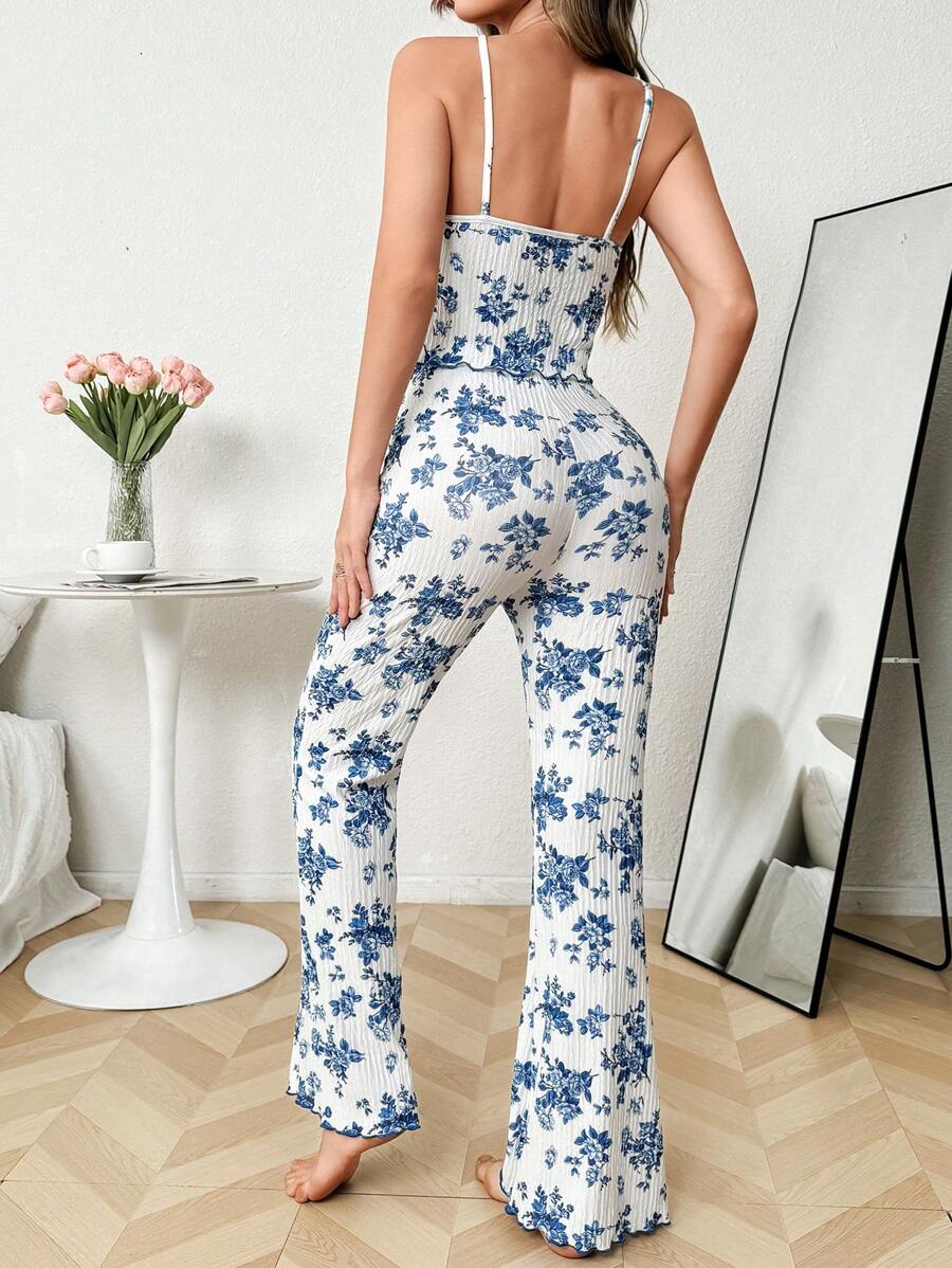 SHEIN CottageSlumber بيجامة قطعتين بنطلون واسع بطبعة زهور وتصميم مفتوح