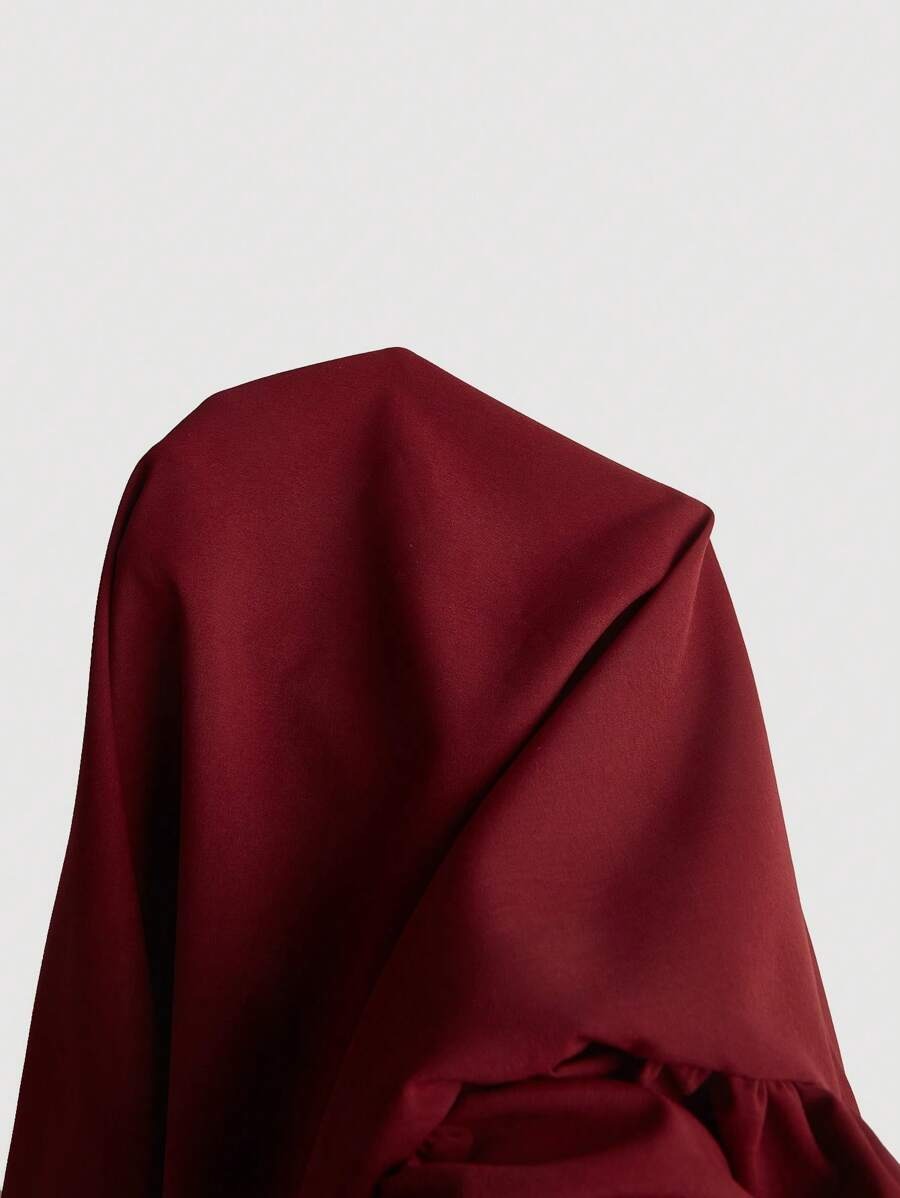 SHEIN MOD فستان عنابي متوسط الطول بفيونكة وأكمام منتفخة