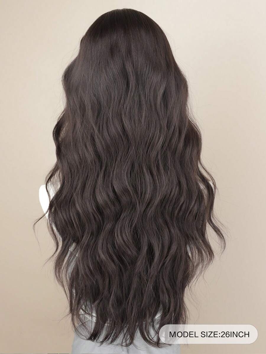 SHEIN طقم باروكة أمامية شعر صناعي 24 بوصة أسود بني