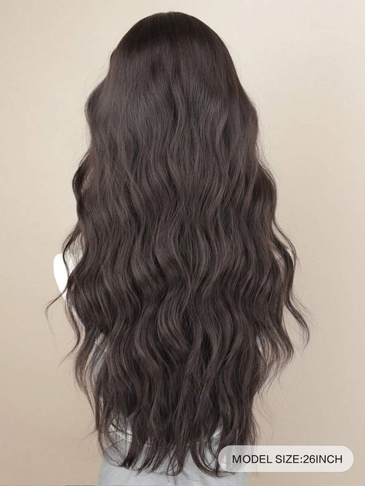 SHEIN طقم باروكة أمامية شعر صناعي 24 بوصة أسود بني