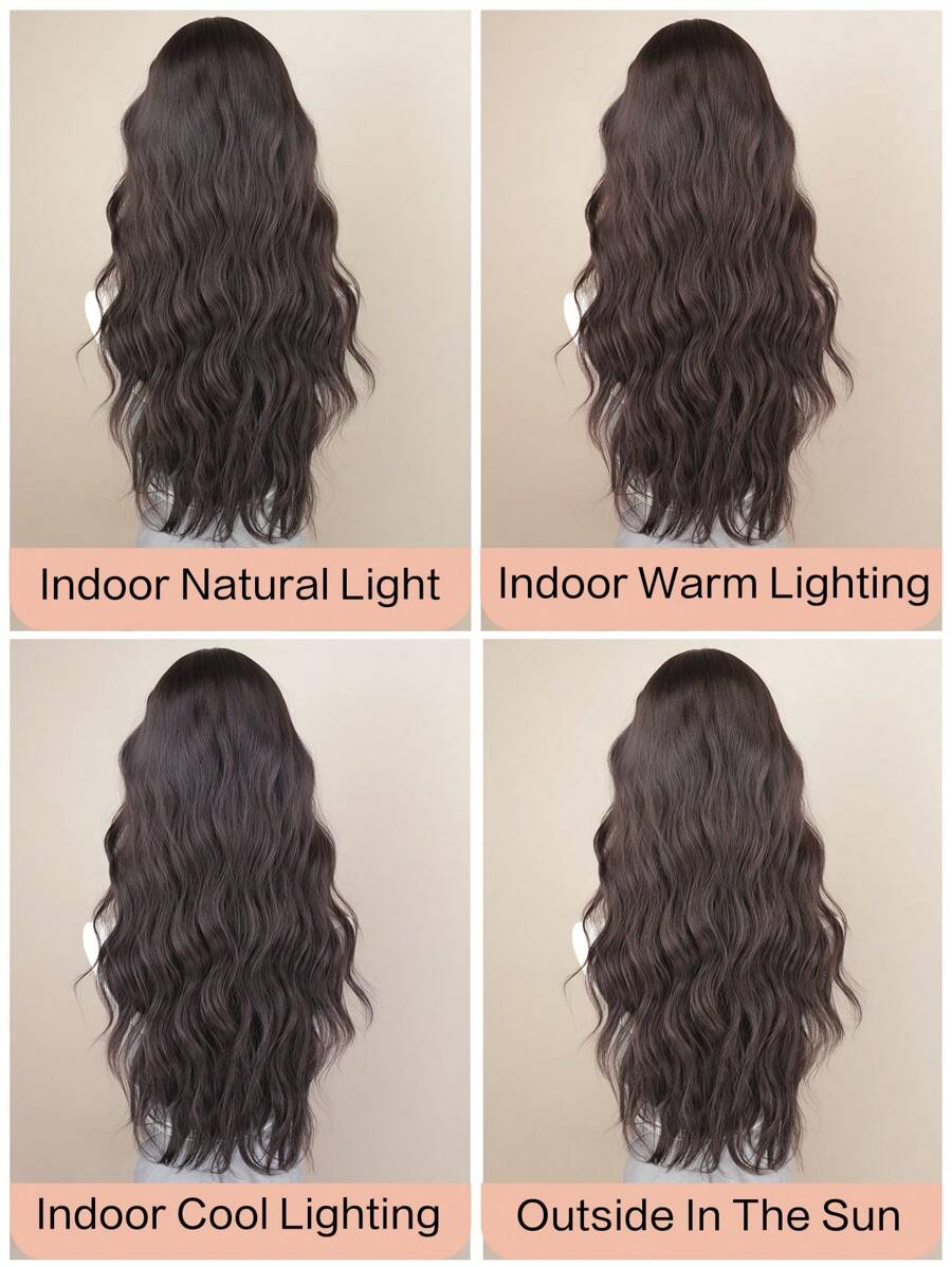 SHEIN طقم باروكة أمامية شعر صناعي 24 بوصة أسود بني