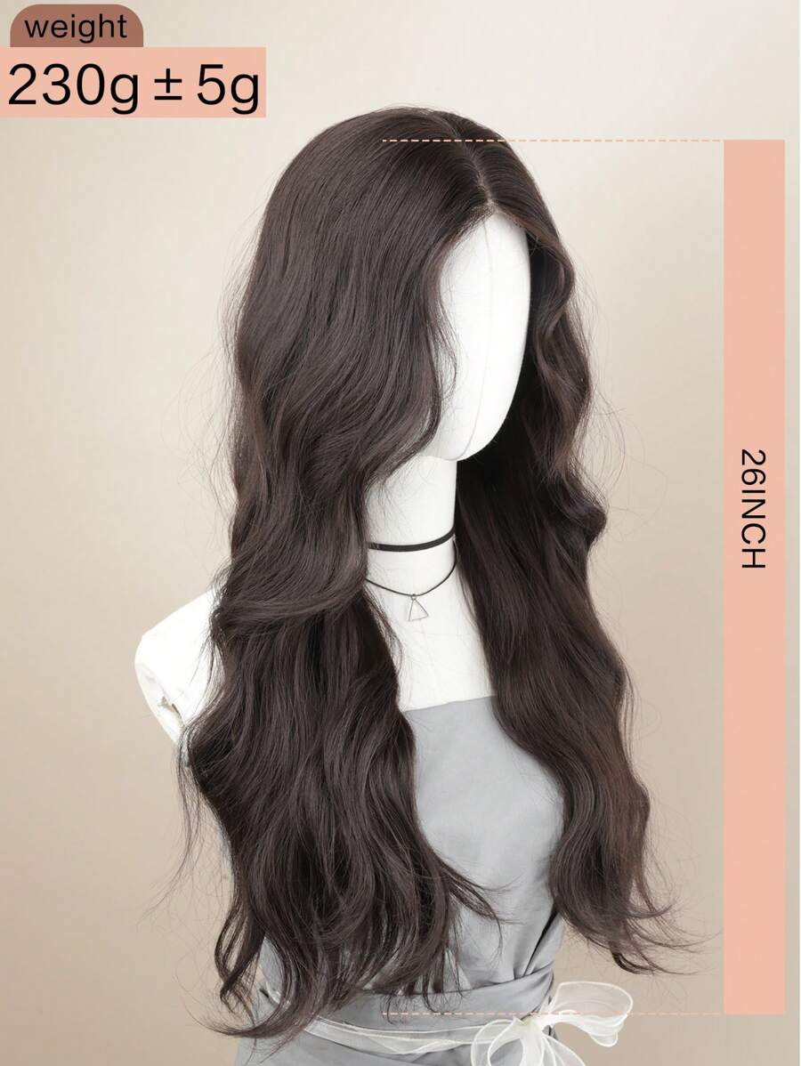 SHEIN طقم باروكة أمامية شعر صناعي 24 بوصة أسود بني