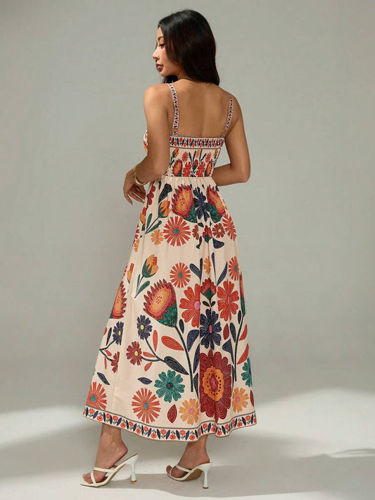 SHEIN PETITE فستان كاجوال بخصر مجمع وبطبعات زهرية
