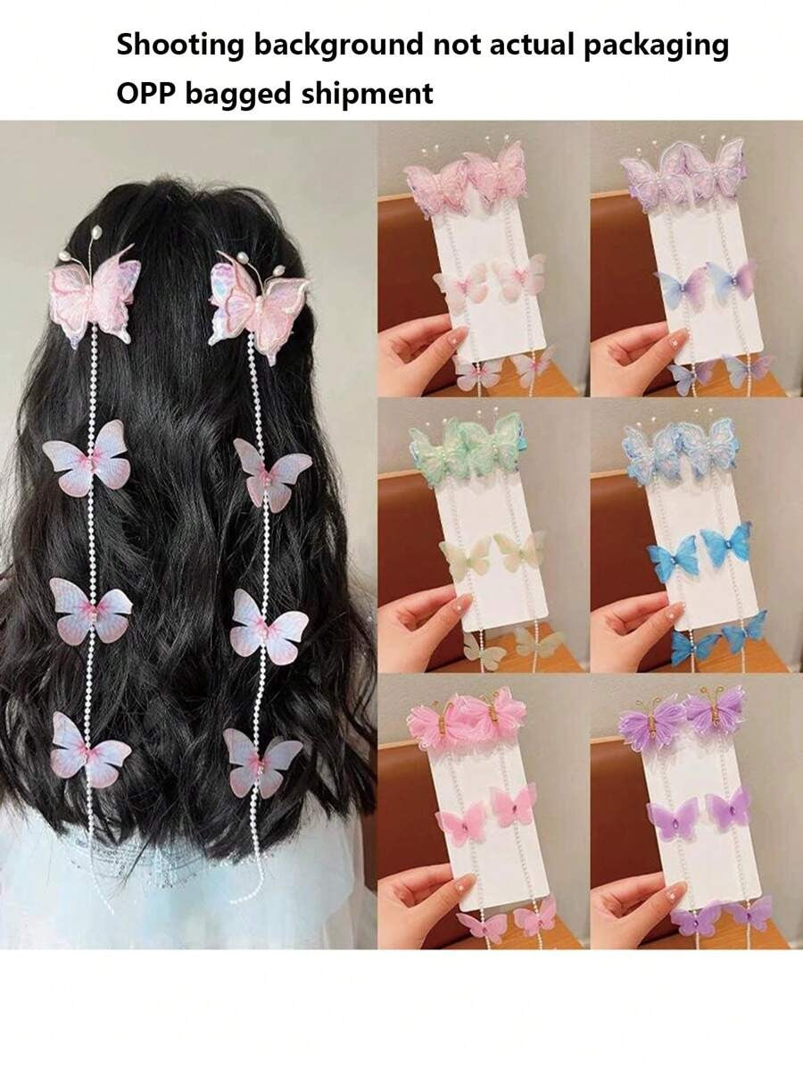 SHEIN مشبك شعر فراشات ملونة لطابع الغابة للفتيات