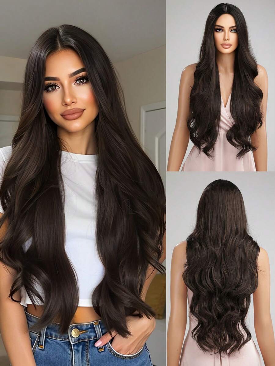 SHEIN باروكة بنية 28 بوصة كيرلي طويلة مقاومة للحرارة