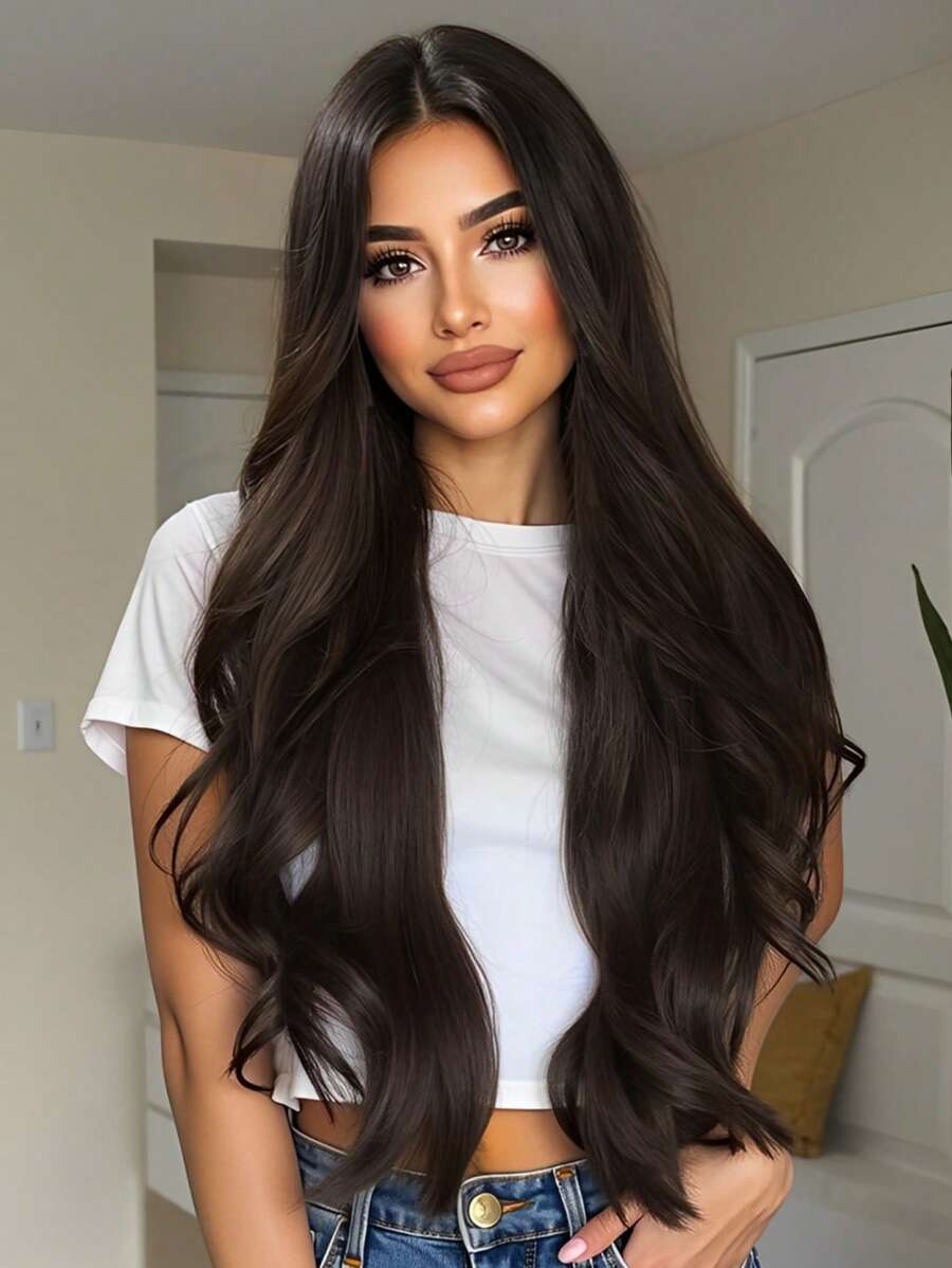 SHEIN باروكة بنية 28 بوصة كيرلي طويلة مقاومة للحرارة