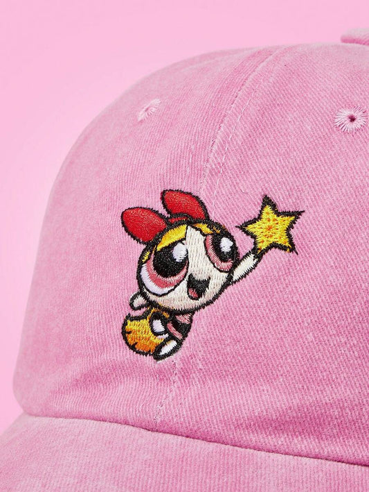 SHEIN THE POWERPUFF GIRLS قبعة بيسبول وردية مطرزة بفتاة القوة