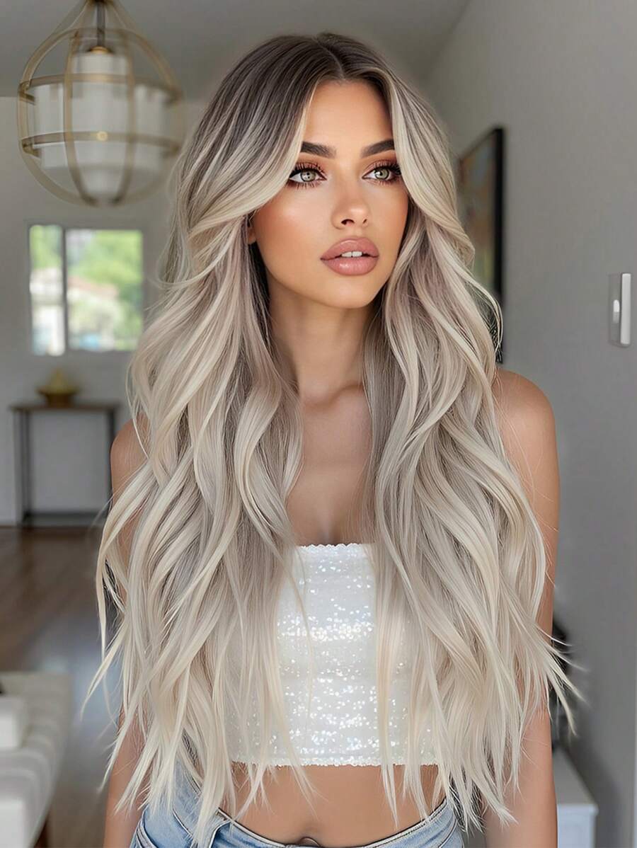 SHEIN باروكة شعر مموج 26 بوصة على شكل فراشة بدون شريط