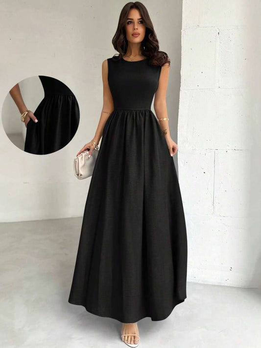 SHEIN Firerie فستان اسود طويل بقصة وخصر ضيق