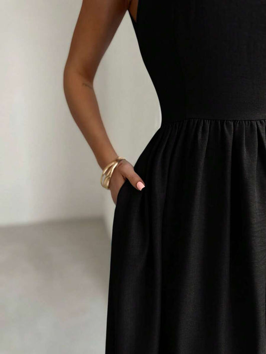 SHEIN Firerie فستان اسود طويل بقصة وخصر ضيق