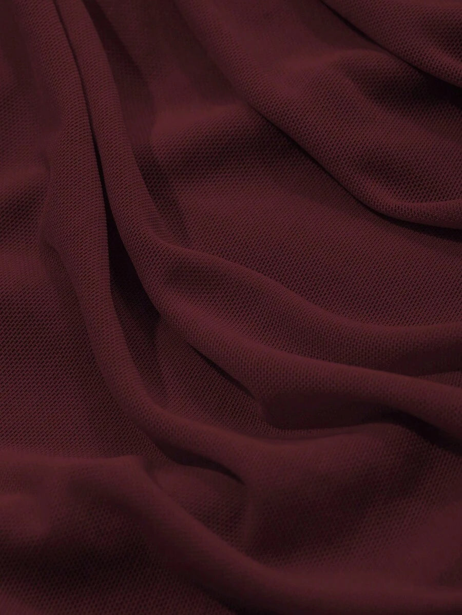 SHEIN Wynsel فستان بلون عنابي عاري الكتف بتصميم ملتوي بأكمام طويلة