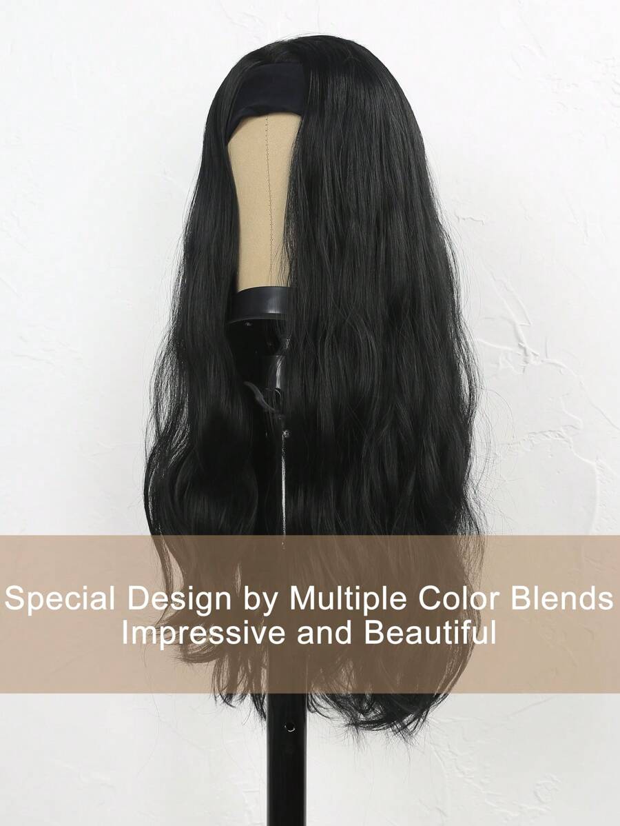 SHEIN باروكة شعر طبيعي أسود موجي 28 بوصة مقاومة للحرارة