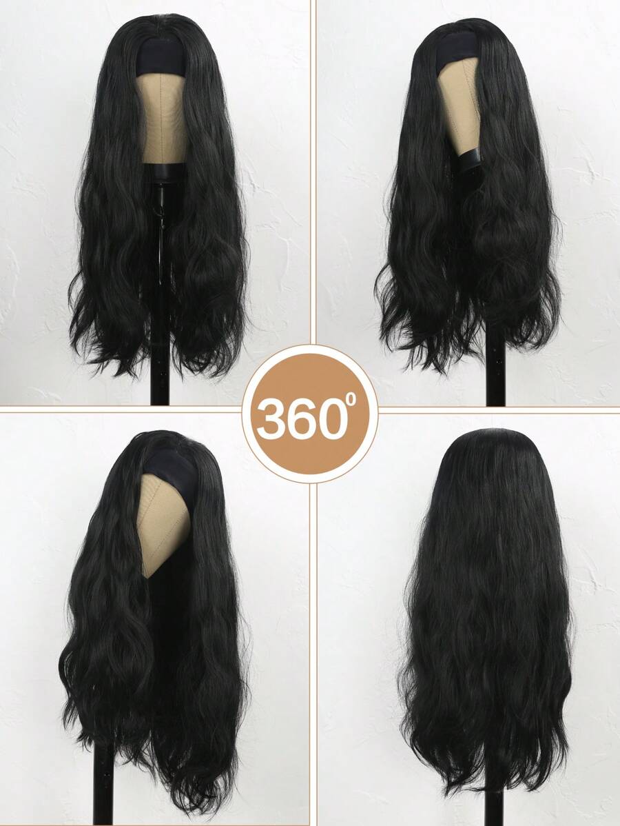 SHEIN باروكة شعر طبيعي أسود موجي 28 بوصة مقاومة للحرارة