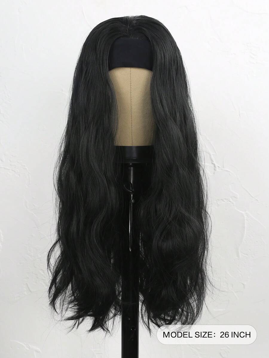 SHEIN باروكة شعر طبيعي أسود موجي 28 بوصة مقاومة للحرارة