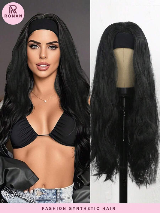 SHEIN باروكة شعر طبيعي أسود موجي 28 بوصة مقاومة للحرارة