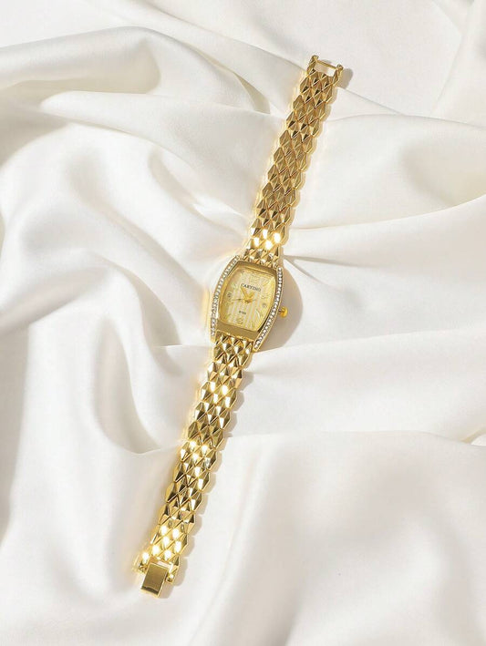 SHEIN ساعة نسائية ذهبية شكل ماسي فولاذ كوارتز