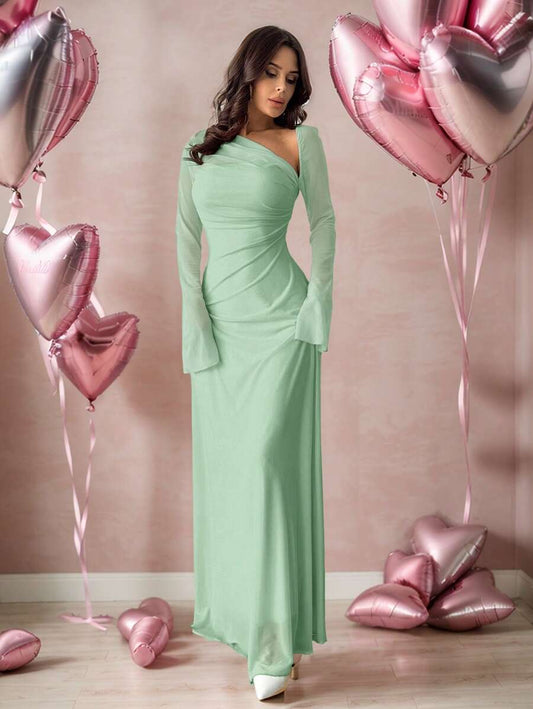 SHEIN Firerie فستان اخضر طويل غير متماثل عند الكتف