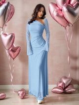 SHEIN Firerie فستان ازرق شفاف بأكمام طويلة