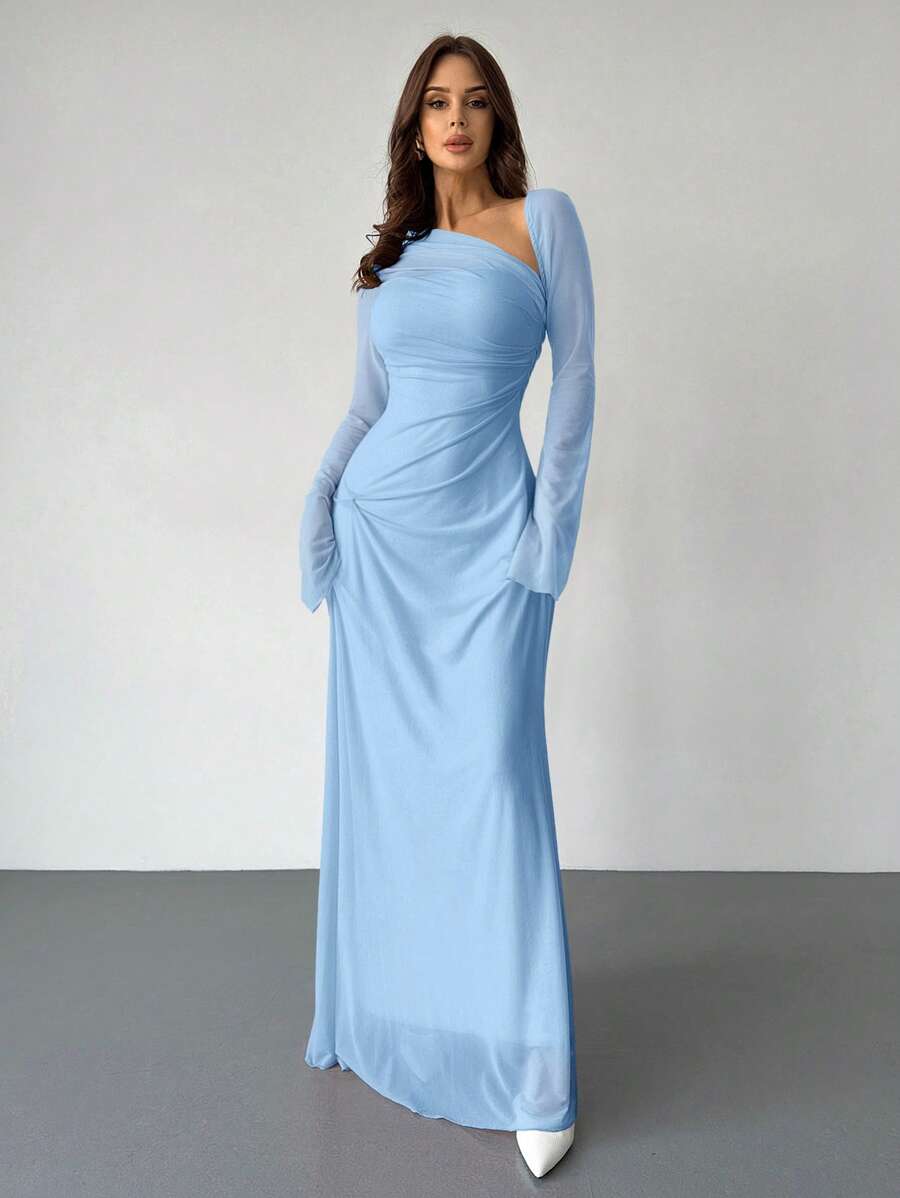 SHEIN Firerie فستان ازرق شفاف بأكمام طويلة