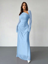 SHEIN Firerie فستان ازرق شفاف بأكمام طويلة
