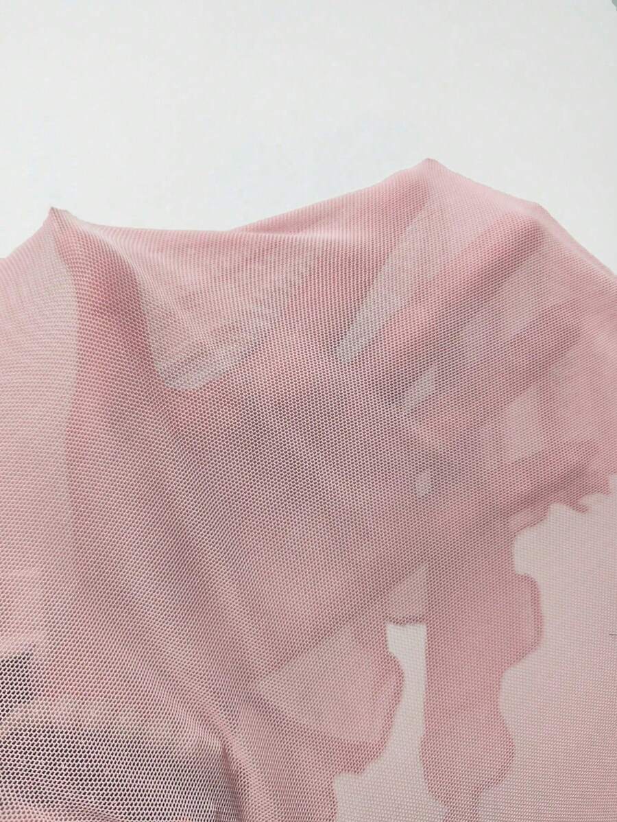 SHEIN Elenzga فستان وردي طويل مزخرف منسدل عن الكتف