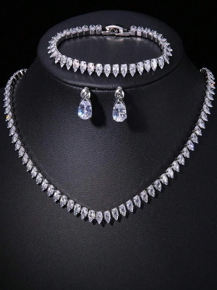 SHEIN مجموعة مجوهرات 4 قطع بحجر قطرة ماء