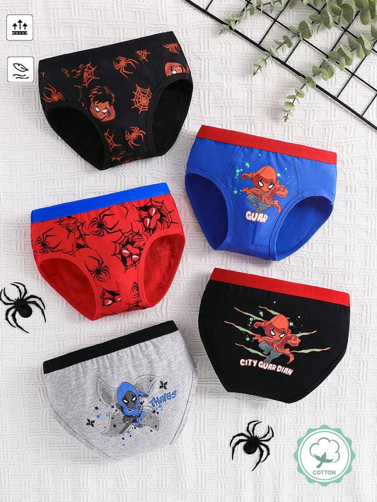 SHEIN طقم 5 سراويل داخلية قطنية أولادي بطبعة عنكبوت