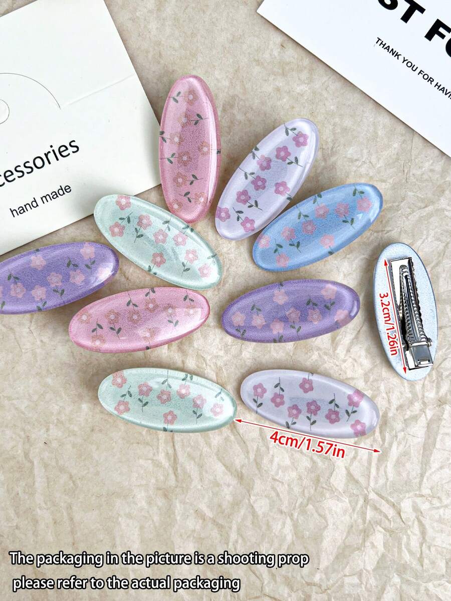 SHEIN طقم 10 قطع مشابك شعر بطبعات زهور صغيرة