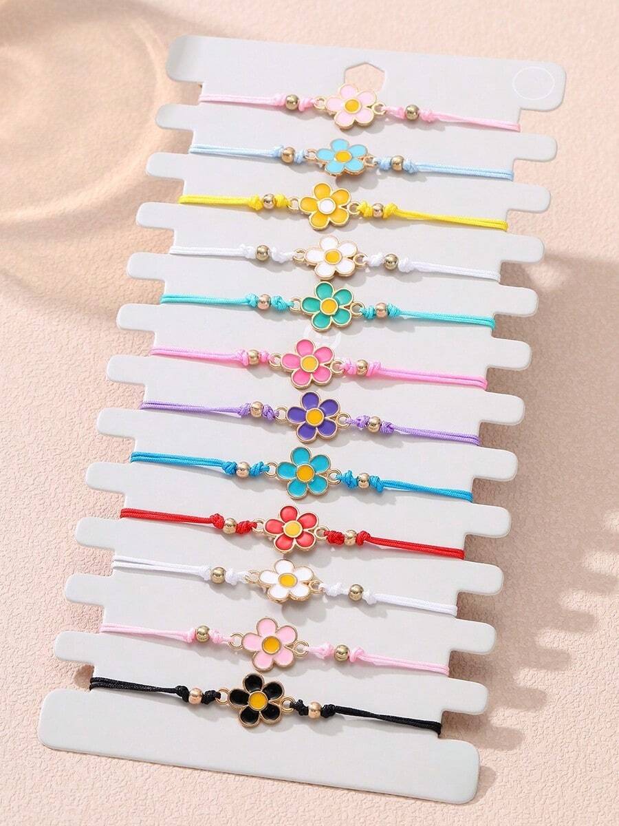 SHEIN طقم 12 سوار معدني بتصميم زهرة ملونة