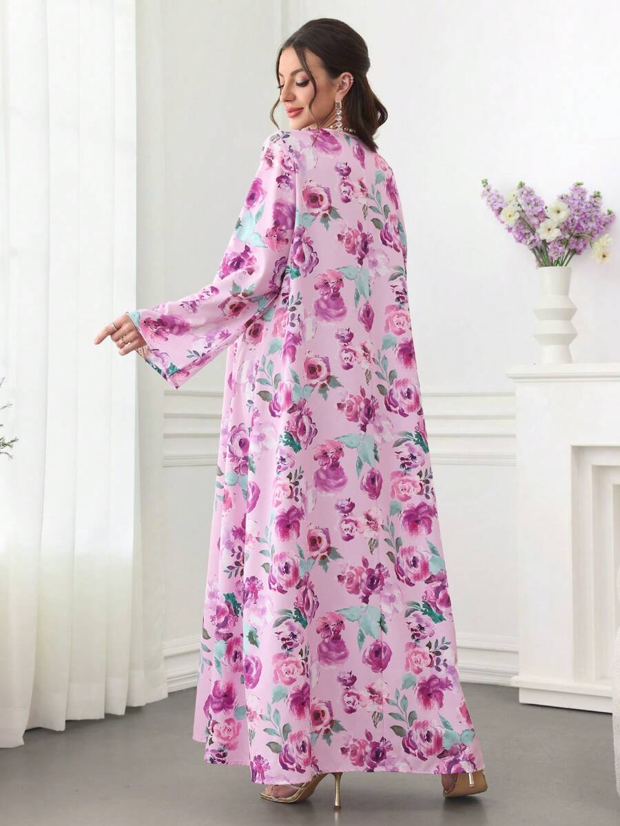 SHEIN Yasmyna جلابية قفطان طويل تقليدي بتصميم زهري