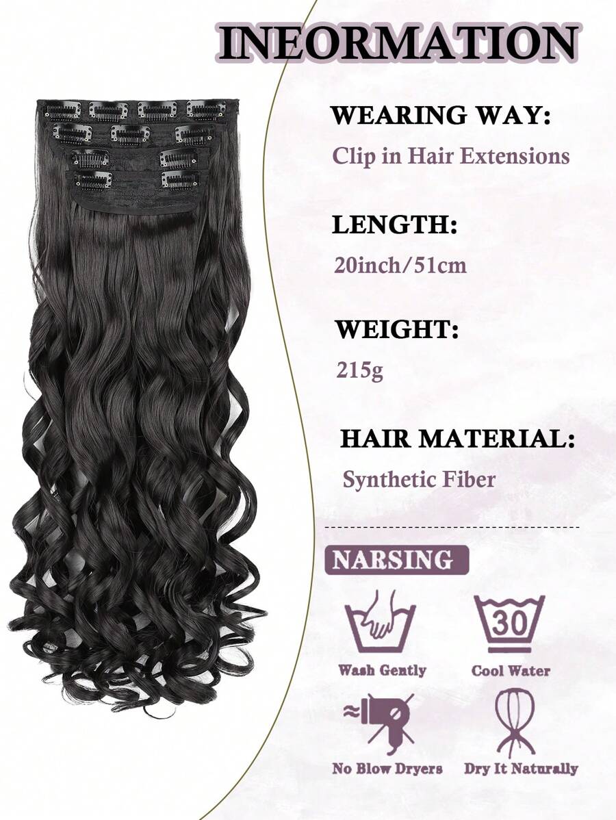 SHEIN طقم 4 قطع تمديدات شعر طبيعية 20 بوصة موجية من ألياف