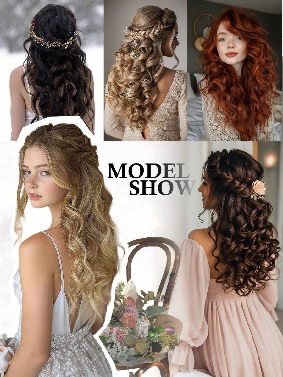 SHEIN طقم 4 قطع تمديدات شعر طبيعية 20 بوصة موجية من ألياف
