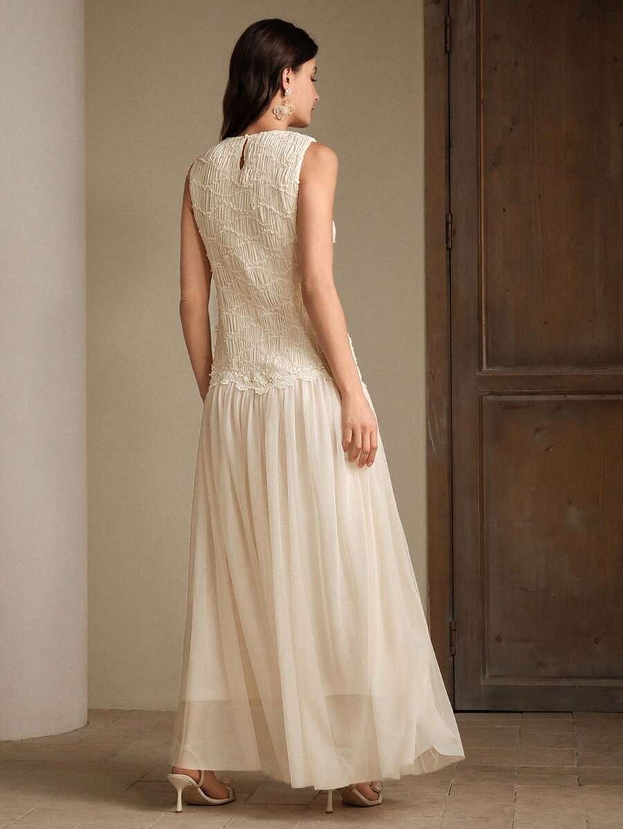 SHEIN Anewsta فستان نسائي ماكسي طويل بلون مشمشي