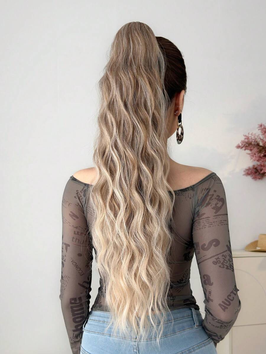 SHEIN ذيل حصان صناعي 26 بوصة بلون أومبير بني