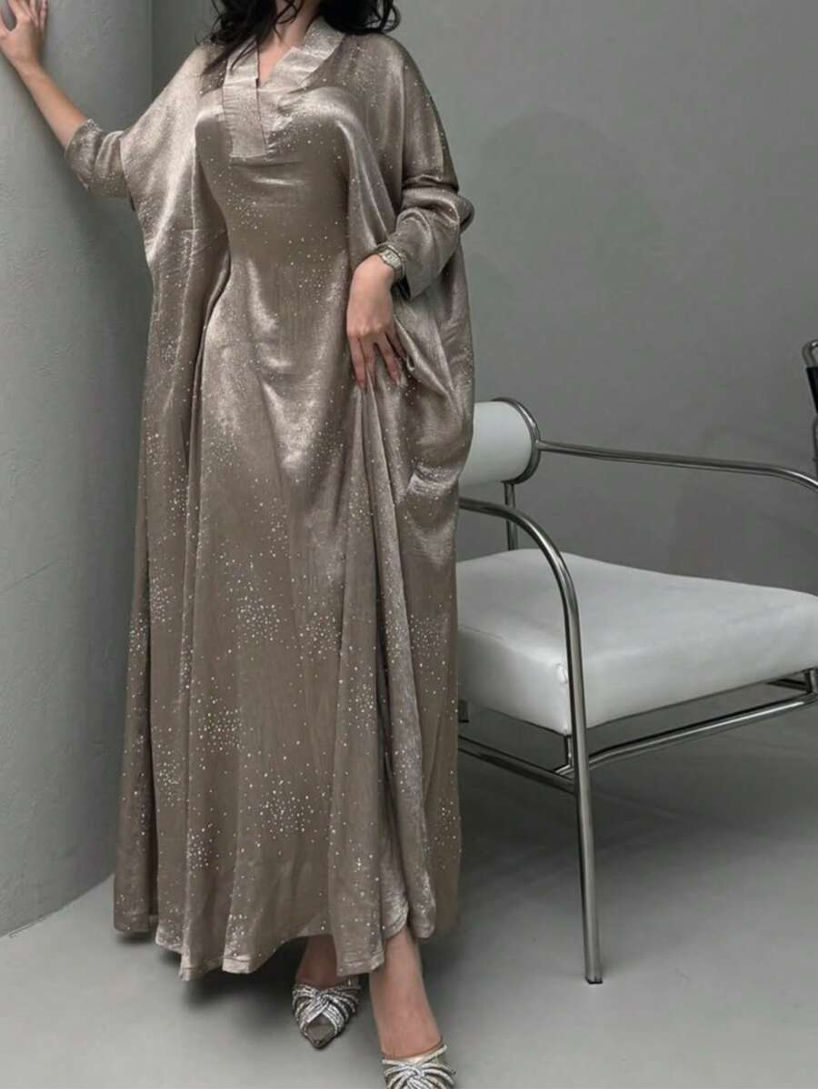 SHEIN عباية نسائية مزينة بالراين ستون مع رداء طويل للربيع