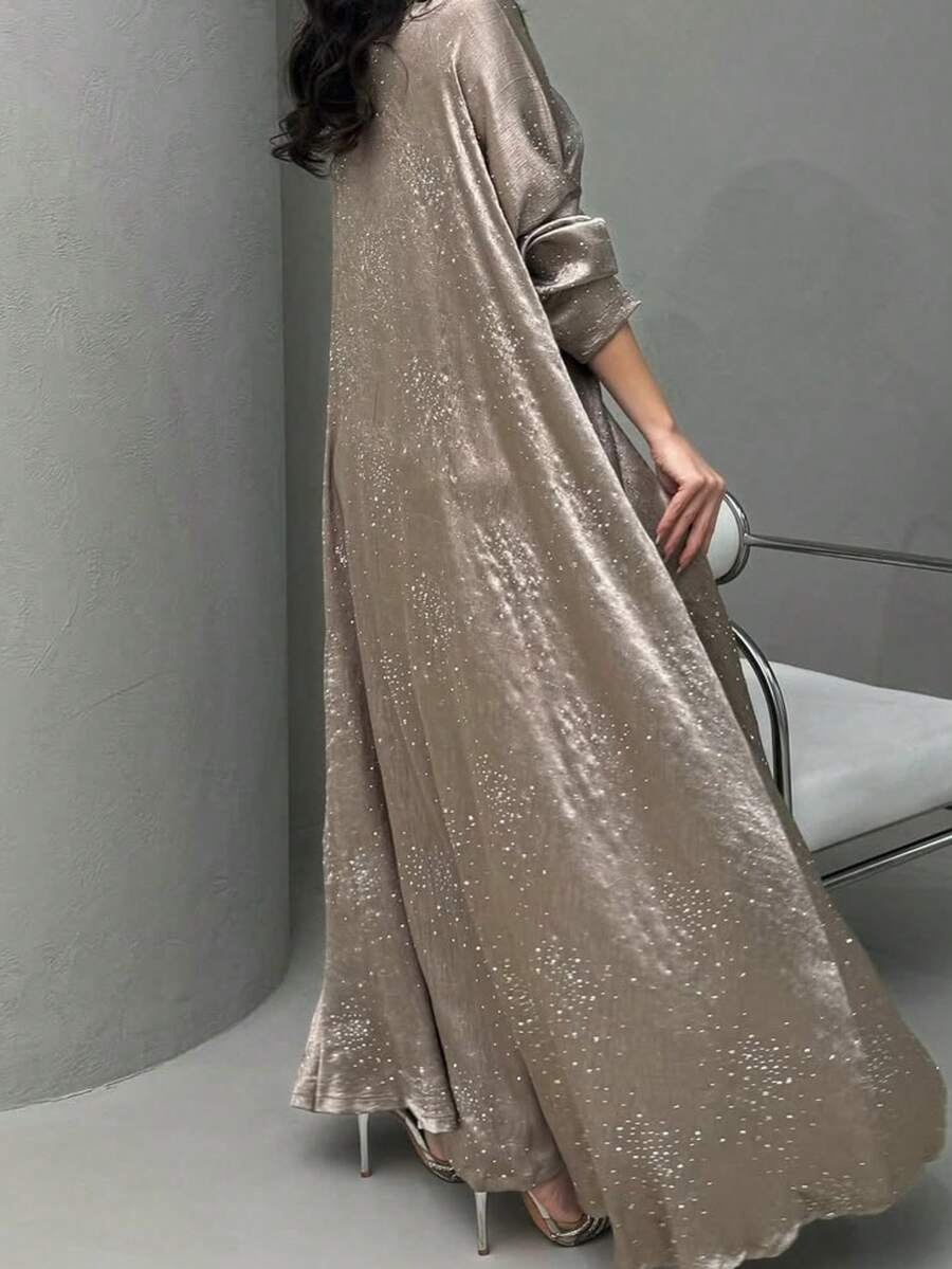 SHEIN عباية نسائية مزينة بالراين ستون مع رداء طويل للربيع