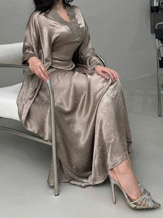 SHEIN عباية نسائية مزينة بالراين ستون مع رداء طويل للربيع