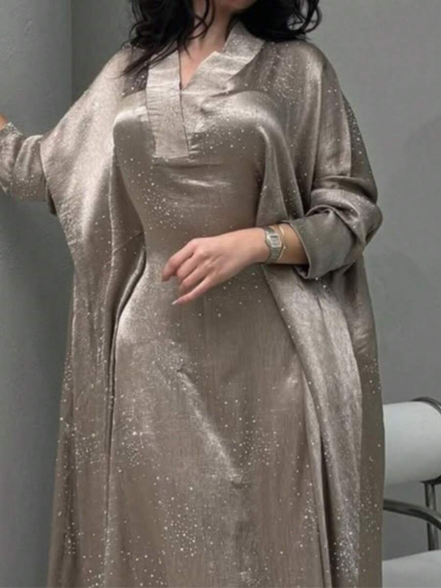 SHEIN عباية نسائية مزينة بالراين ستون مع رداء طويل للربيع