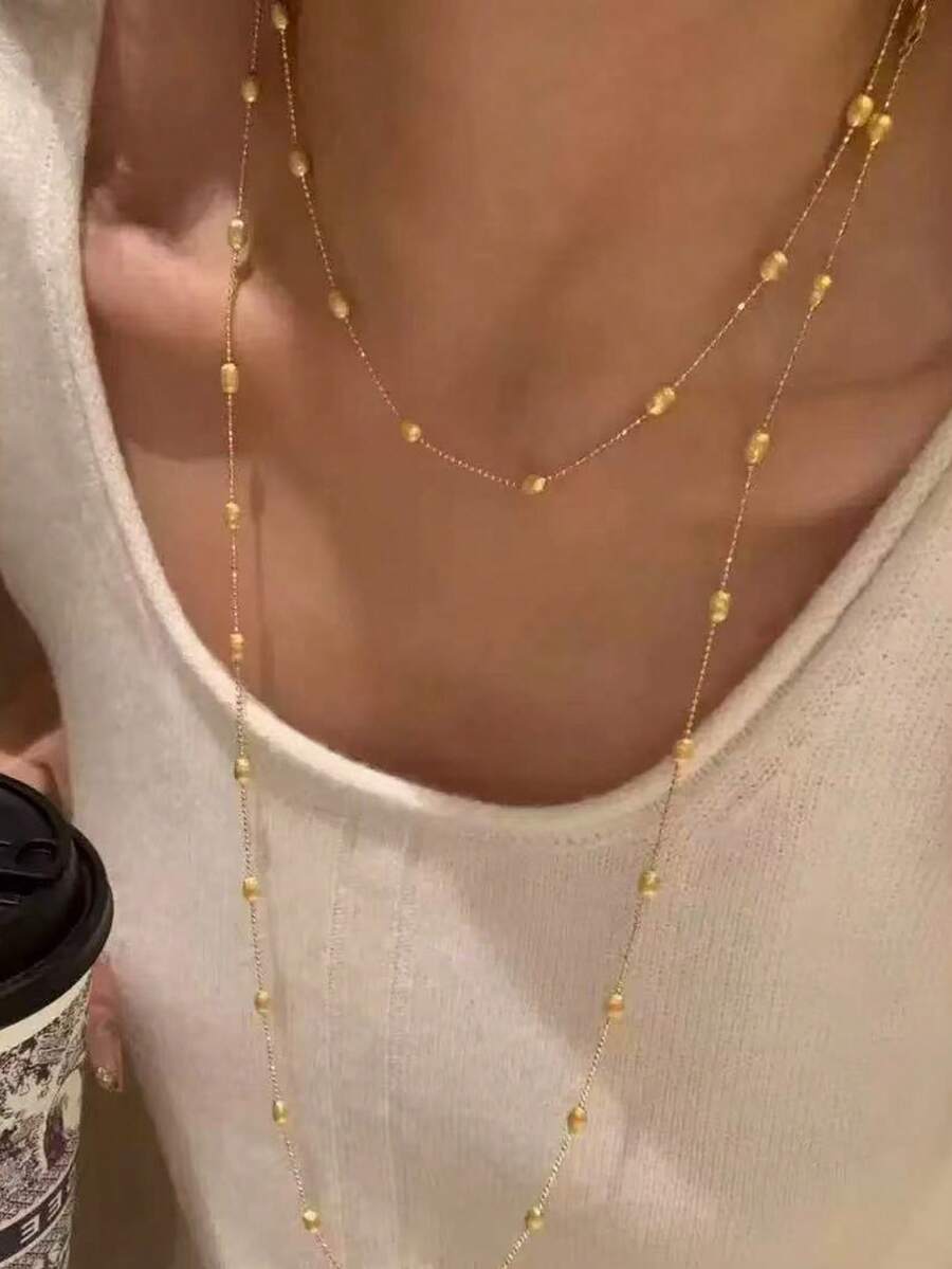 SHEIN قلادة بتصميم كوري ستانلس ستيل مطلية ذهب عيار 18 قيراط