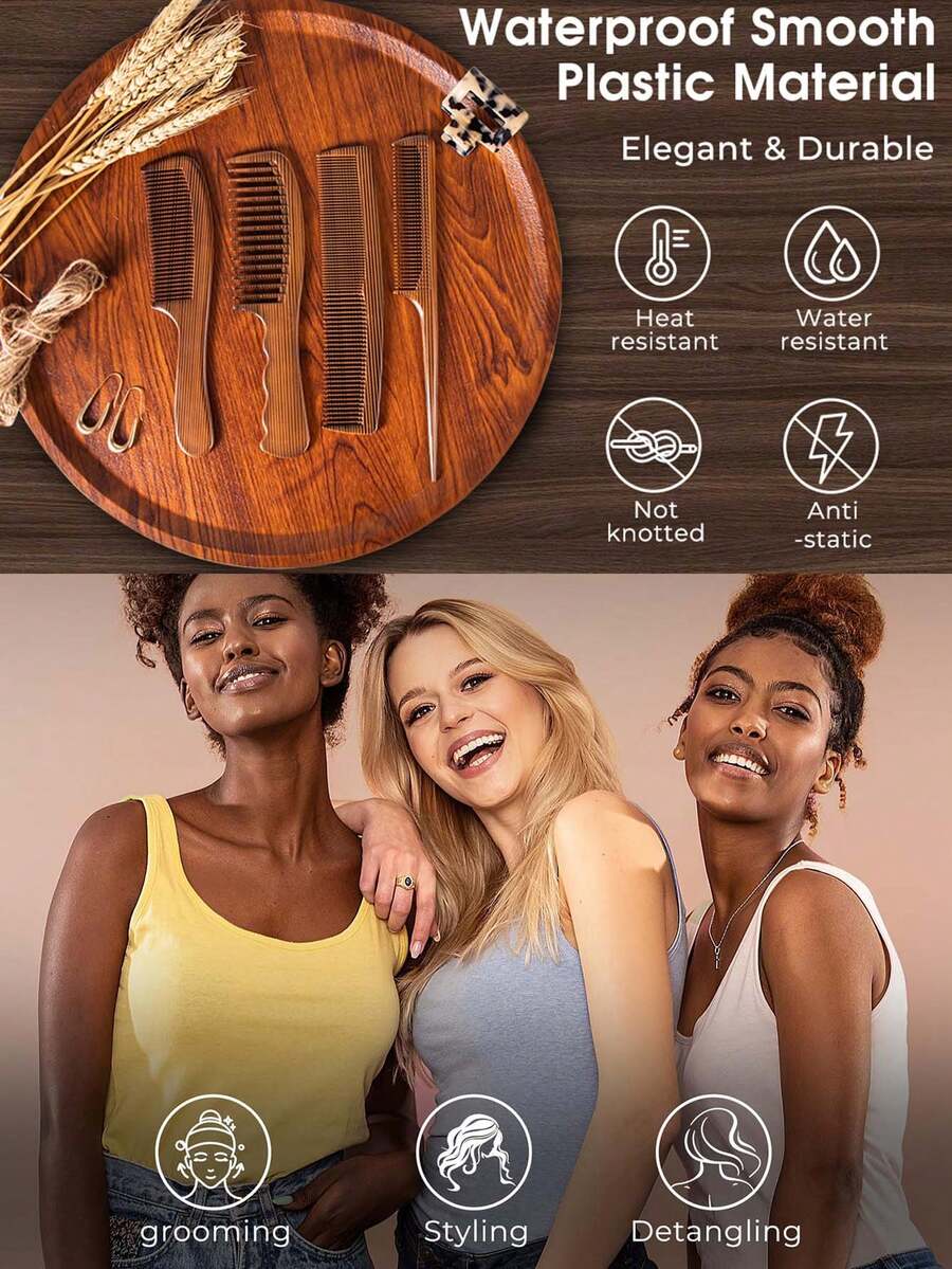 SHEIN مشط بلاستيك بنقشة خشبية