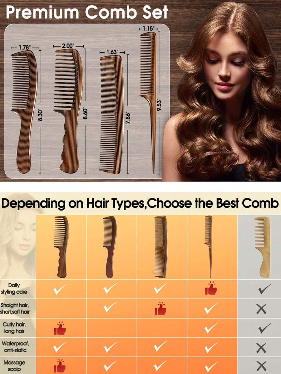 SHEIN مشط بلاستيك بنقشة خشبية