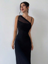 SHEIN Firerie فستان أسود من الشبك برقبة غير متماثلة