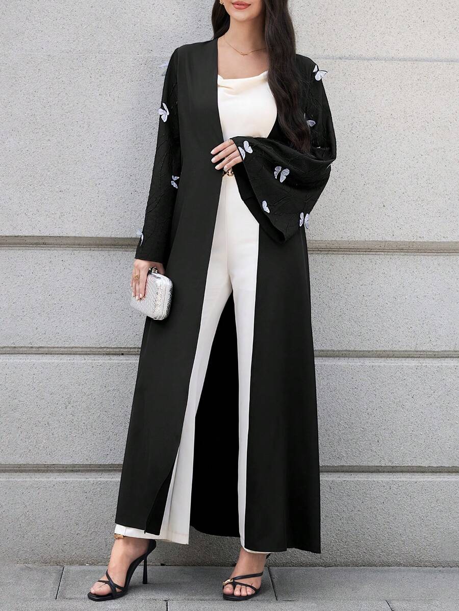 SHEIN Al Najma عباية عربية أنيقة بطبعات فراشة وأكمام طويلة محتشمة