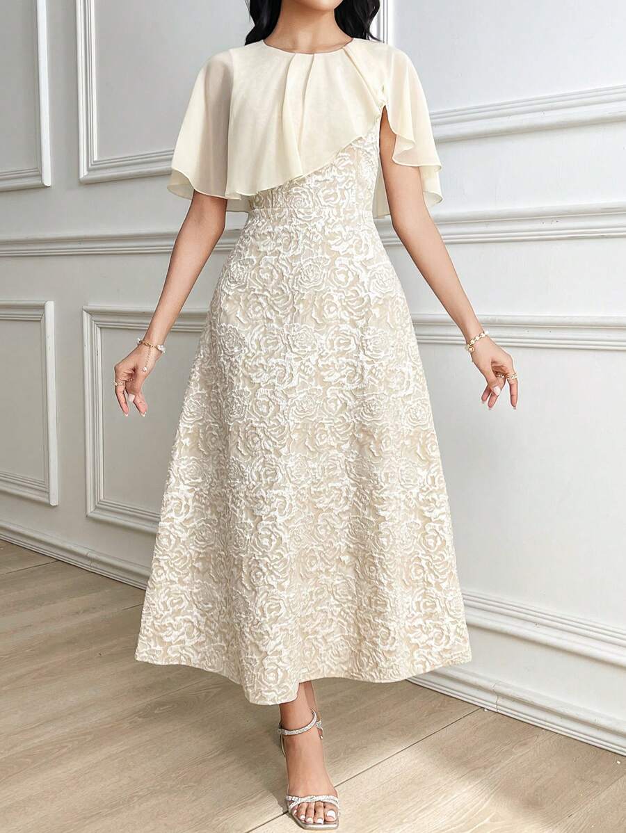 SHEIN Modelyn فستان متوسط الطول ضيق مطرز بلون مشمشي