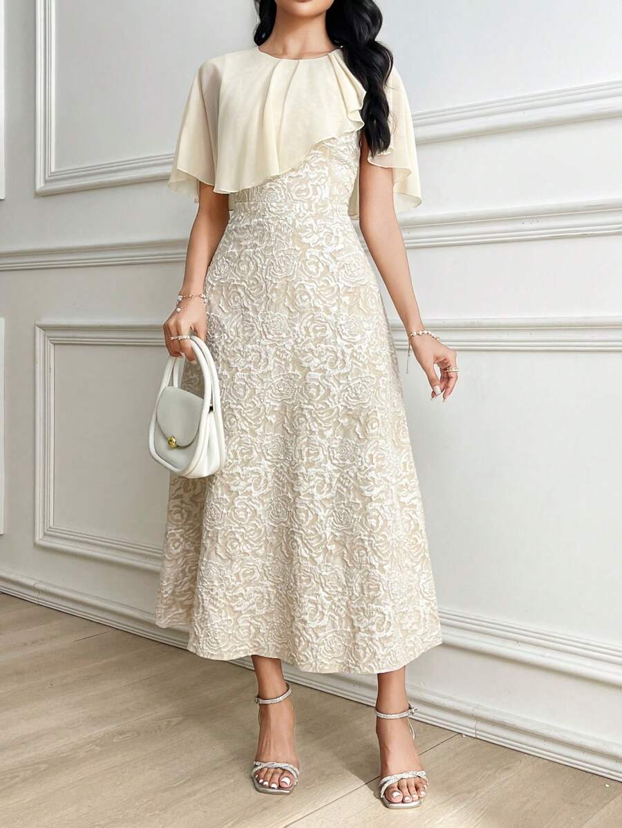 SHEIN Modelyn فستان متوسط الطول ضيق مطرز بلون مشمشي