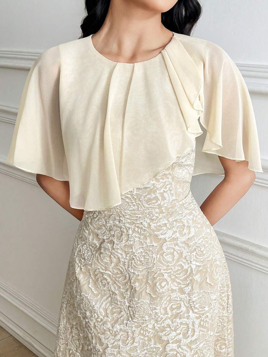 SHEIN Modelyn فستان متوسط الطول ضيق مطرز بلون مشمشي
